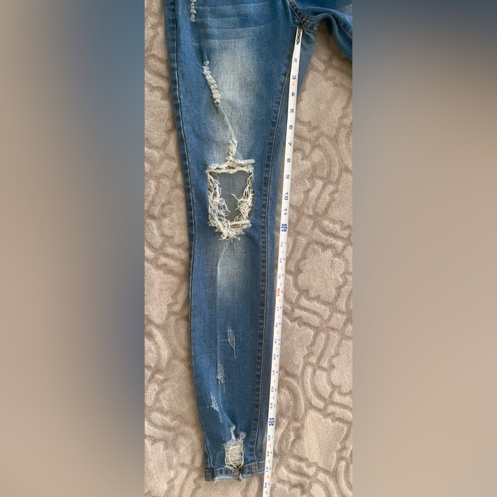 Girls Distressed Skinny Jeans Size L Mid Rise Stretch Denim - Picture 3 of 4